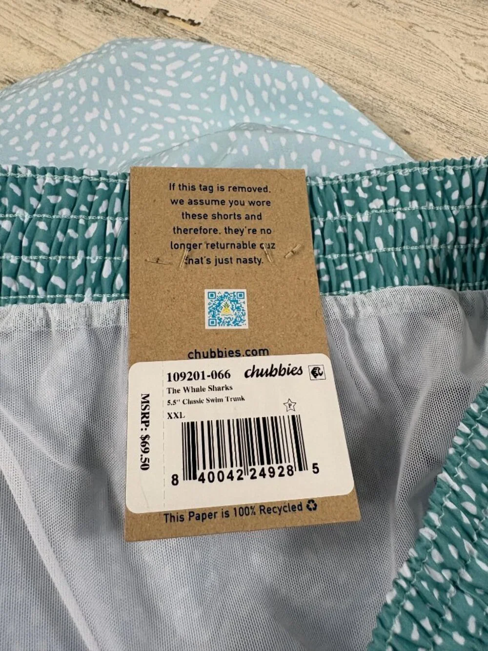 NWT Chubbies Men's Size XXL The Whale Sharks Swim Trunks 5.5